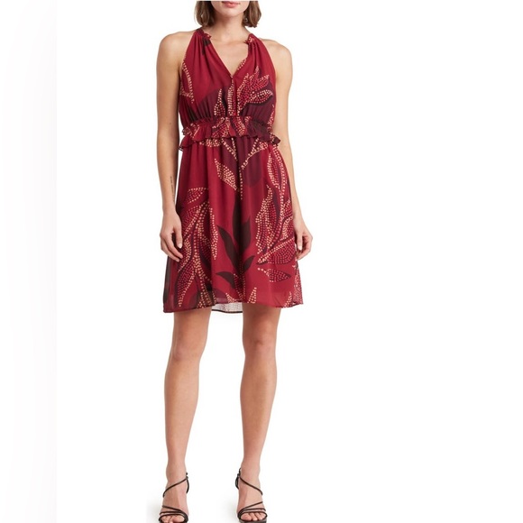 daniel rainn fern halter neck dress Patterned in N423 Burgundy at Nordstrom Rack, Size X-Small Wild fern